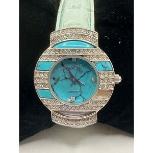 Womens Juliette Collection Turquoise Watch Rhinestone Bezel Stainless Steel Back